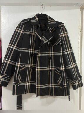 Coach Tattersall Double Breasted Eyelet Trench Coat Black Small